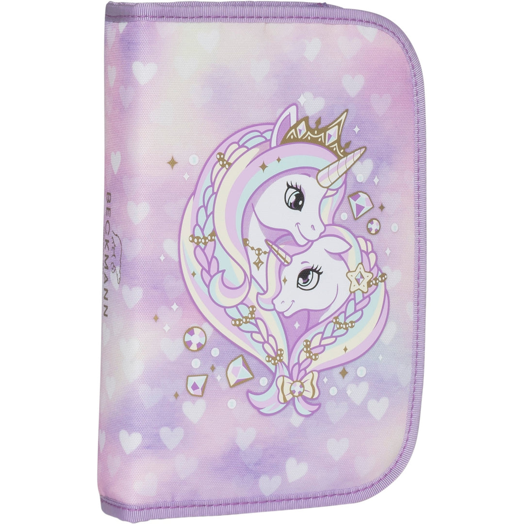 Single section pencil case w/content, Unicorn Princess Purple