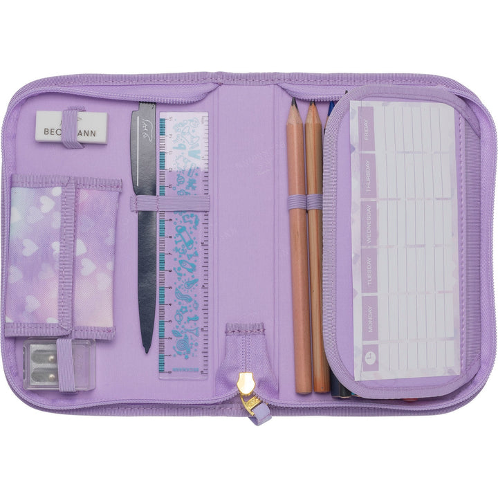 Single section pencil case w/content, Unicorn Princess Purple