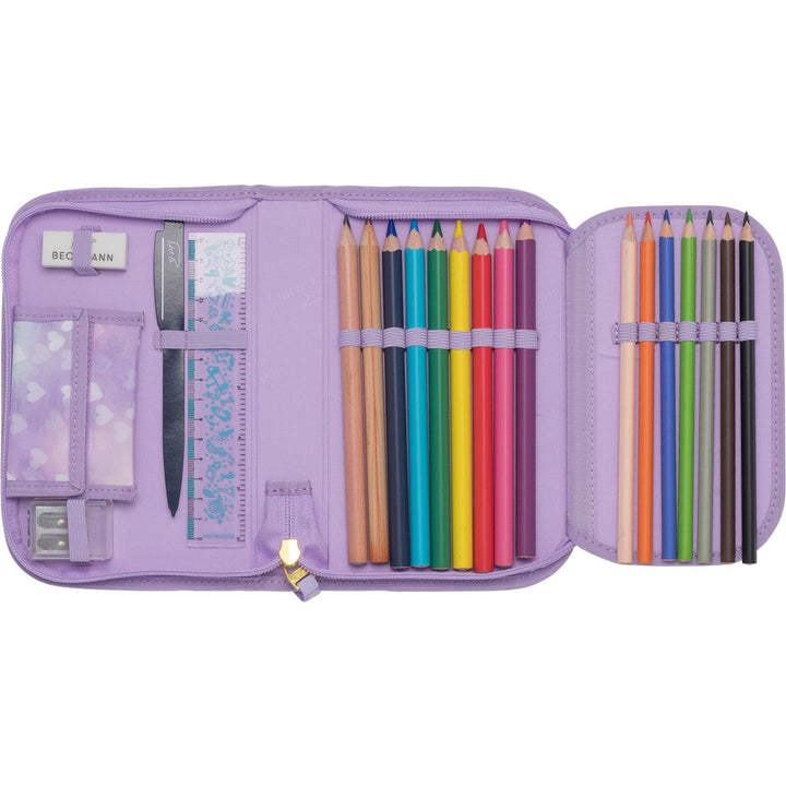 Single section pencil case w/content, Unicorn Princess Purple
