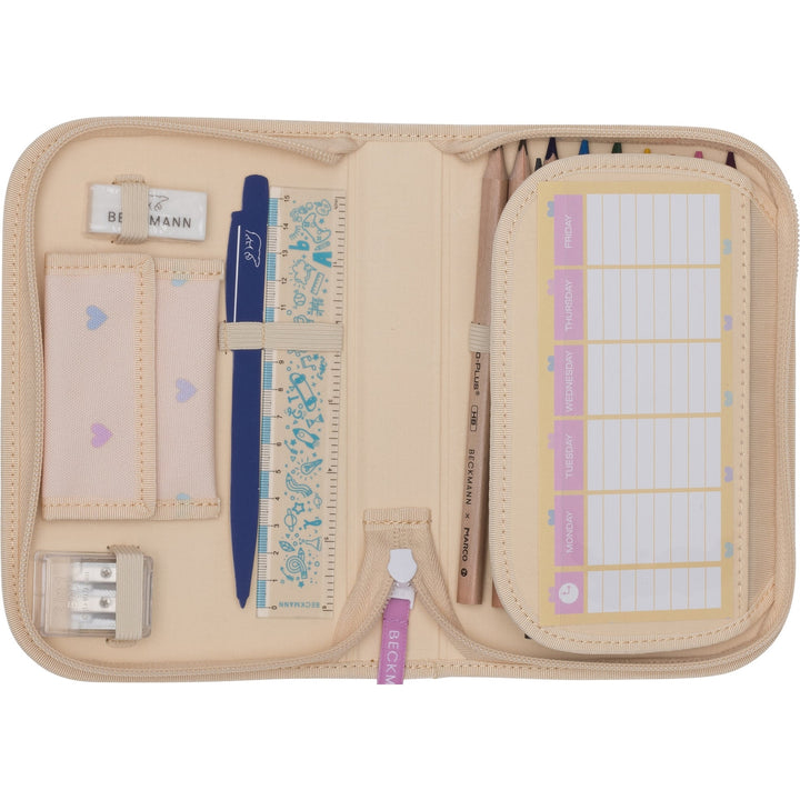 Single section pencil case w/content, Yellow Heart