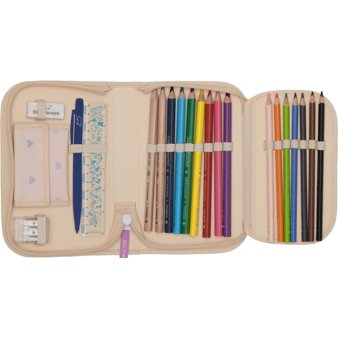 Single section pencil case w/content, Yellow Heart