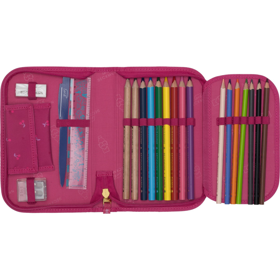 Single section pencil case w/content, Cherry