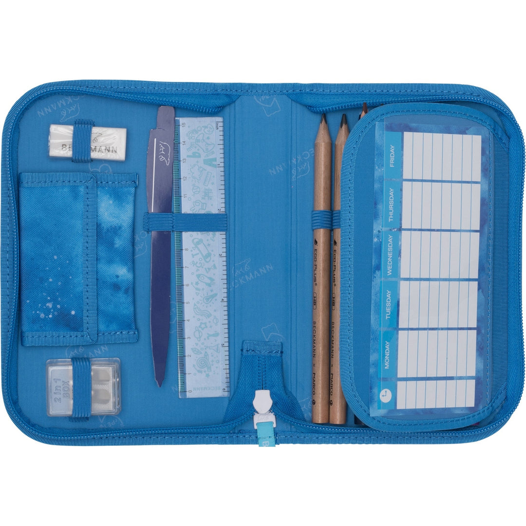 Single section pencil case w/content, Ocean