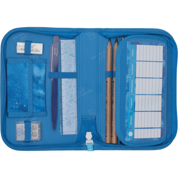 Single section pencil case w/content, Ocean