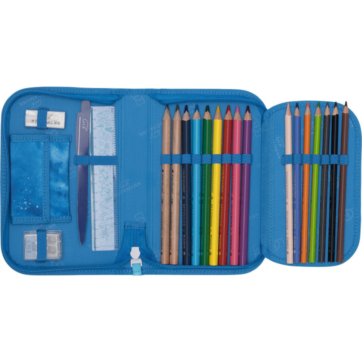 Single section pencil case w/content, Ocean