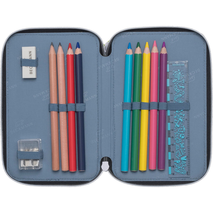 Three section pencil case w/content, Camo Rex