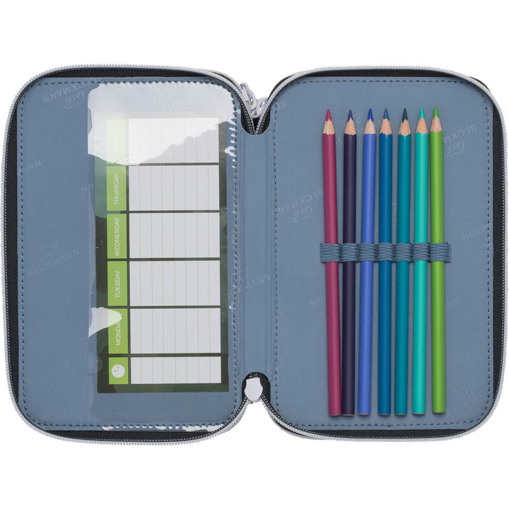 Three section pencil case w/content, Camo Rex