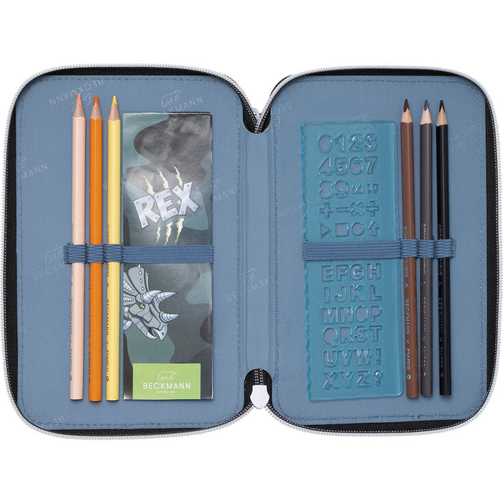 Three section pencil case w/content, Camo Rex