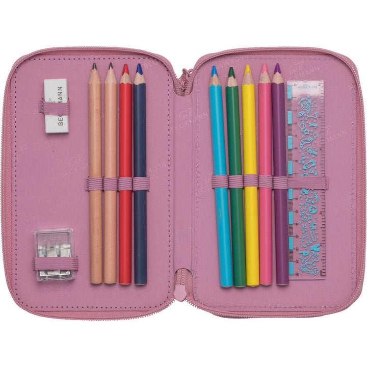 Three section pencil case w/content, Furry