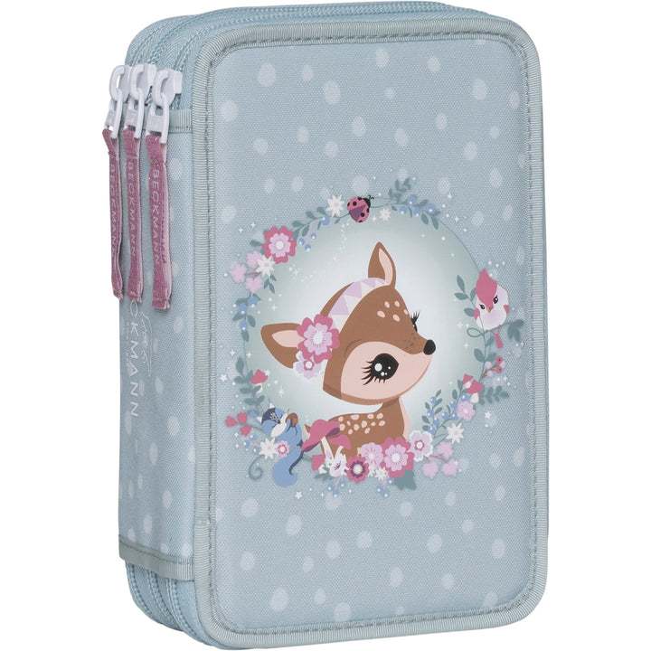 Three section pencil case w/content, Forest Deer Dusty Mint