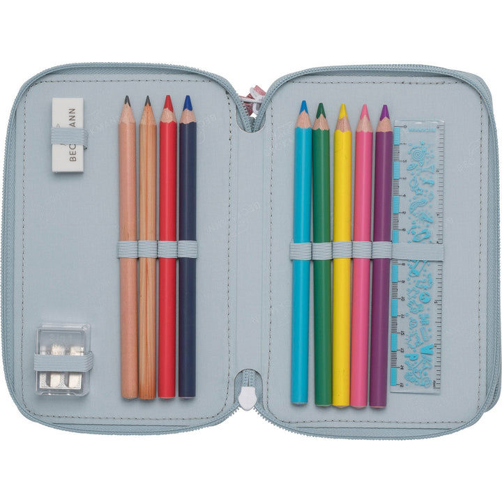 Three section pencil case w/content, Forest Deer Dusty Mint