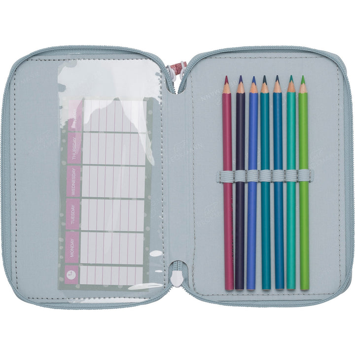 Three section pencil case w/content, Forest Deer Dusty Mint