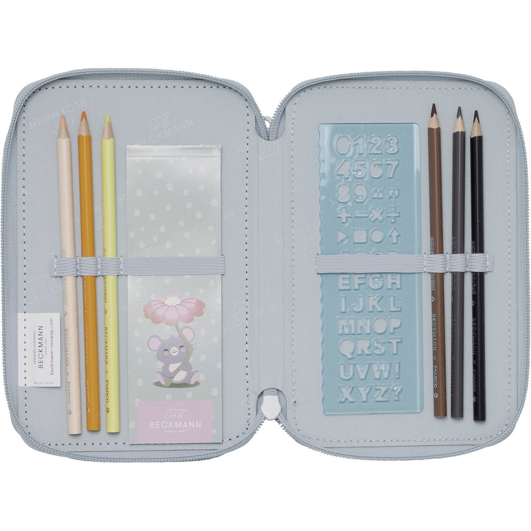 Three section pencil case w/content, Forest Deer Dusty Mint