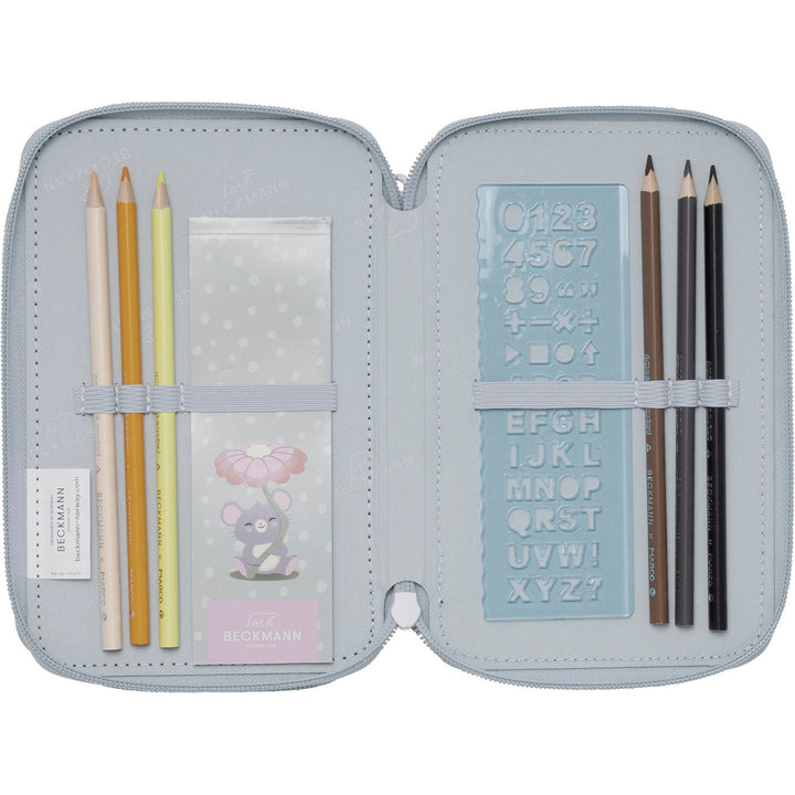 Three section pencil case w/content, Forest Deer Dusty Mint