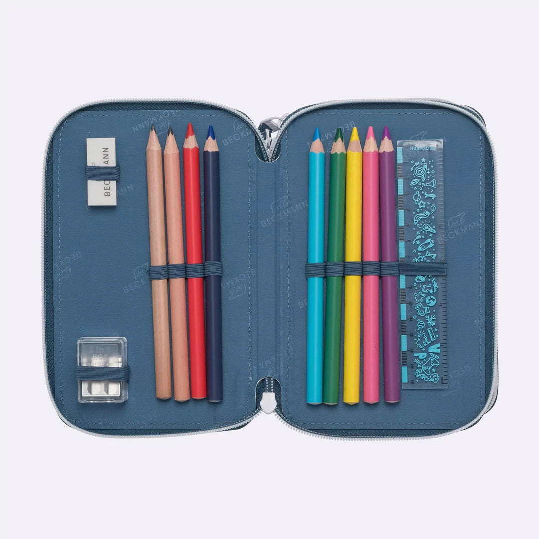 Three section pencil case w/content, Tiger Race