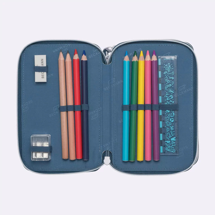 Three section pencil case w/content, Tiger Race