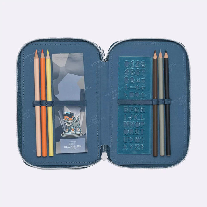 Three section pencil case w/content, Tiger Race