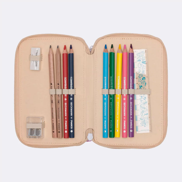 Three section pencil case w/content, Yellow Heart