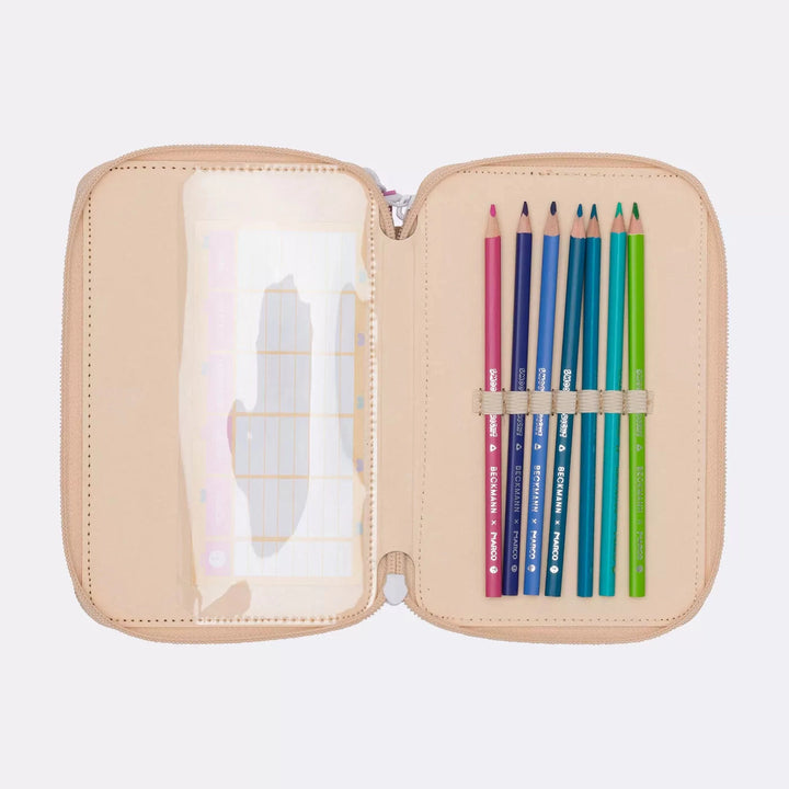 Three section pencil case w/content, Yellow Heart