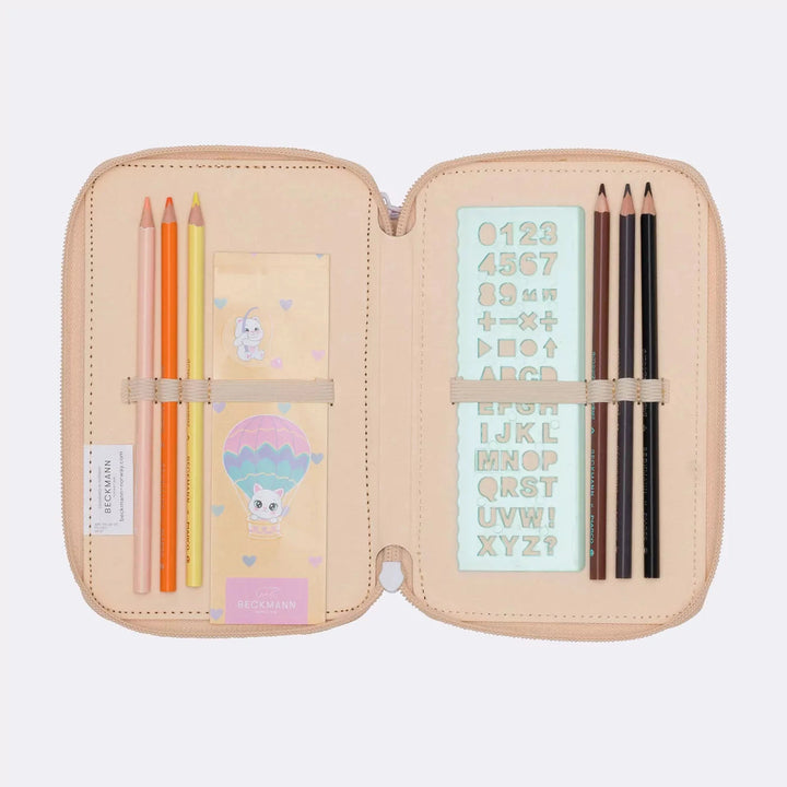 Three section pencil case w/content, Yellow Heart