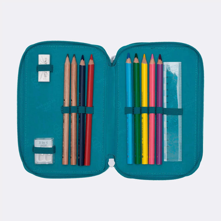 Three section pencil case w/content, Racing