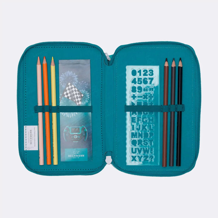 Three section pencil case w/content, Racing