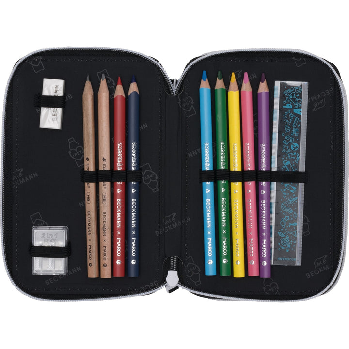 Three section pencil case w/content, Magic League