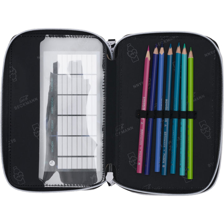 Three section pencil case w/content, Magic League