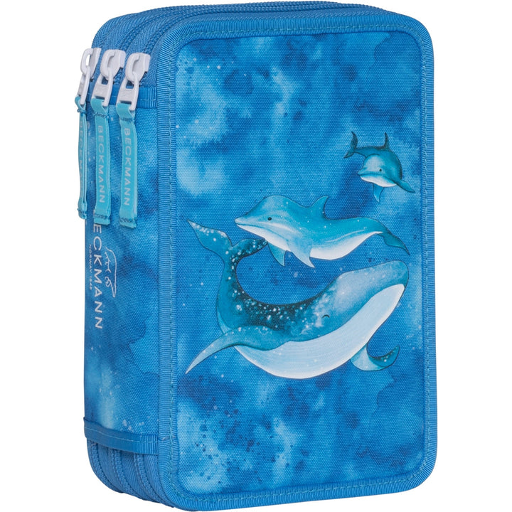 Three section pencil case w/content, Ocean