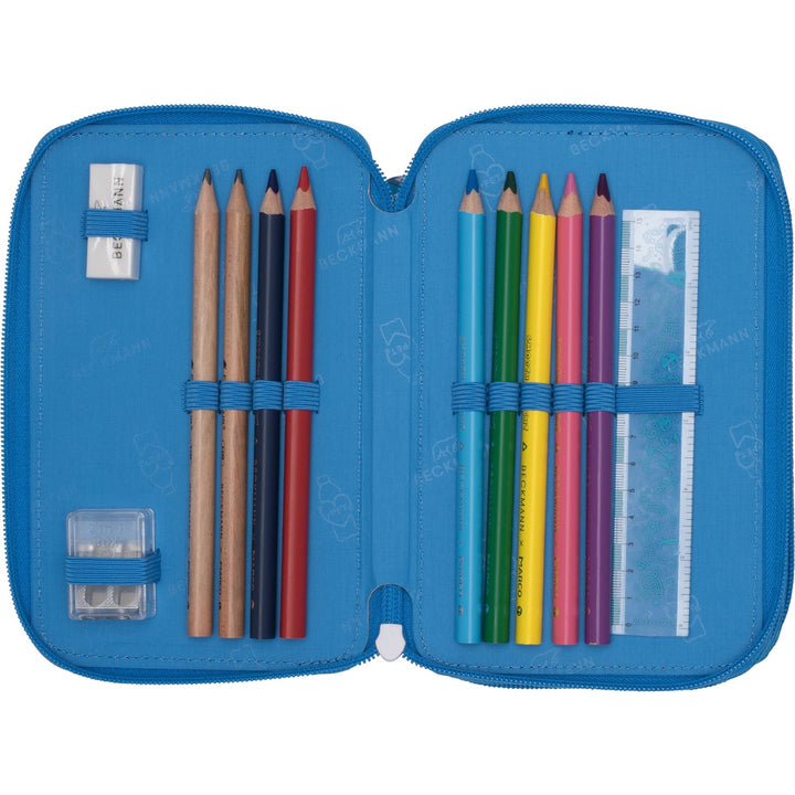 Three section pencil case w/content, Ocean