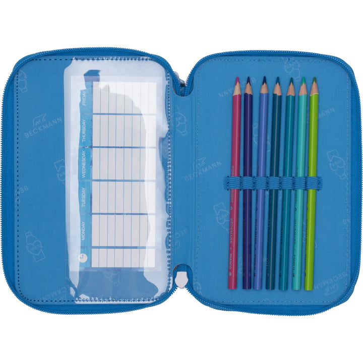 Three section pencil case w/content, Ocean